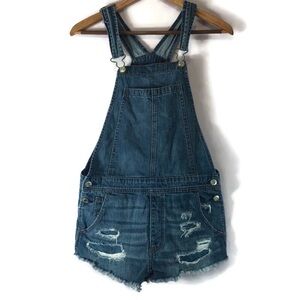 American Eagle Distressed Denim Overalls Shorts Shortalls XS EUC